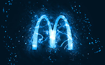 McDonalds blue logo, , blue neon lights, creative, blue abstract background, McDonalds logo, brands, McDonalds HD wallpaper