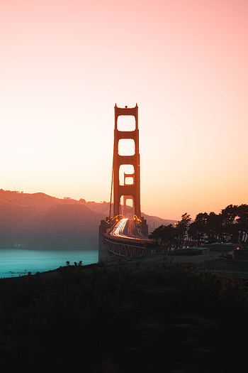 Golden Gate bridge, sunset, minimal HD phone wallpaper
