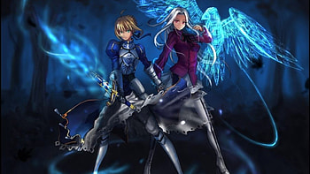 Fate Stay Night, emotional, eagle, glow, cute, knight, long hair, magical, sinister, sparks, warrior, female, sexy, magic, bird, sword, hot, girl, armor, blade, anime girl, saber, anime, serious, weapon HD wallpaper