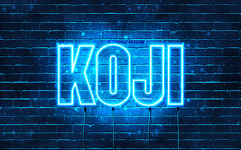 Happy Birtay Koji, , blue neon lights, Koji name, creative, Koji Happy Birtay, Koji Birtay, popular japanese male names, with Koji name, Koji HD wallpaper