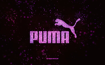 Puma glitter logo, , black background, Puma logo, purple glitter art, Puma, creative art, Puma purple glitter logo HD wallpaper