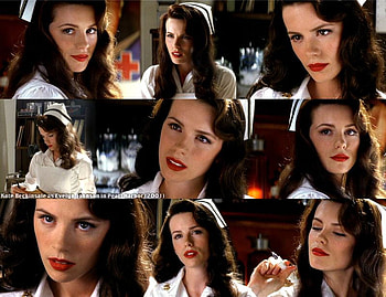 pearl harbor (2001)-kate beckinsale, british, brunette, uniform, pearl harbor, beautiful, actress, nurse, collage, closeup, ruby lips, face, movies, production still, cap HD wallpaper