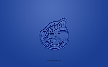 V-Varen Nagasaki, creative 3D logo, blue background, J2 League, 3d emblem, Japan Football Club, Nagasaki, Japan, 3d art, football, V-Varen Nagasaki 3d logo HD wallpaper