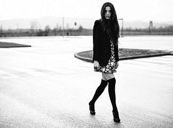 cute girl, bw, girl, stocking, short HD wallpaper
