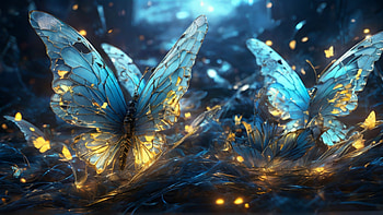 Butterflies, butterfly, blue, night, insect, glow HD wallpaper