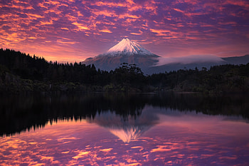 Mountain Sunset Reflection, Nature, Reflection, Sunset, Mountain HD wallpaper