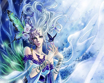 Butterfly Dream, blue, sexy, wings, white, magic, hot, cute, girl, anime girl, anime, butterfly, fantasy, wing, flower, green, female HD wallpaper
