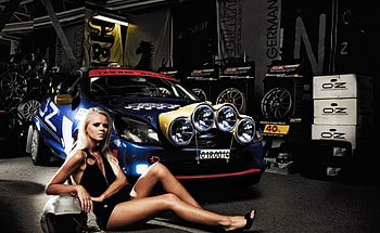 Ford and Girl, blue, ford, girl, car HD wallpaper