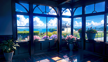 AI Art: Serene Room with Ocean View, room, AI Art HD wallpaper