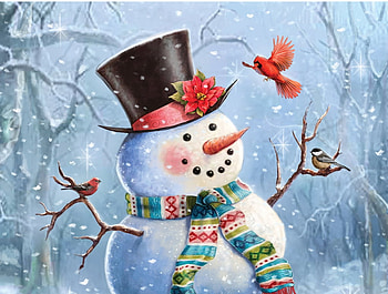 Snowman, winter, craciun, art, bird, painting, christmas, pictura, larry jones, pasari HD wallpaper