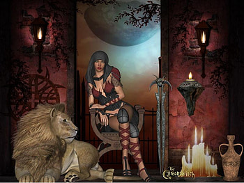 Lion and Lady, lady, abstract, fantasy, candles, sky, lion HD wallpaper