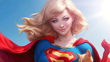 Supergirl With Cat, supergirl, superheroes, artwork HD wallpaper