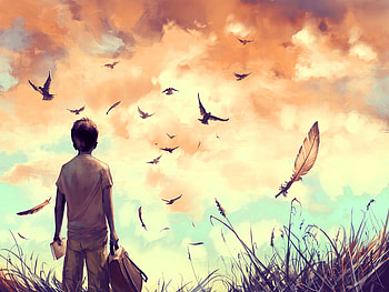 Birds, Art, Feather, Book, Backpack, Rucksack, dom, Boy HD wallpaper