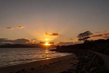 Nature, Sunset, Sea, Sun, Clouds, Coast HD wallpaper