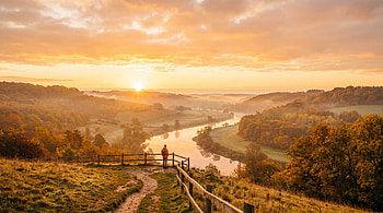 Golden Morning Overlook —, Morning, River, Valley, Sunrise, Landscape HD wallpaper