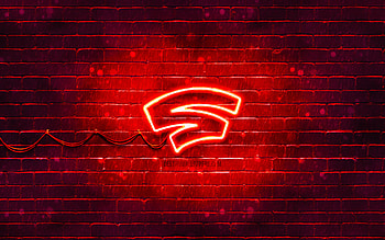 Stadia red logo, , red brickwall, Stadia logo, brands, Stadia neon logo, Stadia HD wallpaper