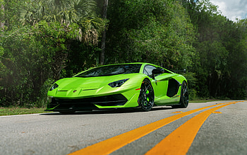 Lamborghini Aventador, 2021, front view, exterior, new green Aventador, supercar, Italian sports cars, Lamborghini HD wallpaper