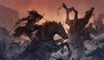 Mulan, warrior, horse, yuqing wang, fantasy, art, girl HD wallpaper