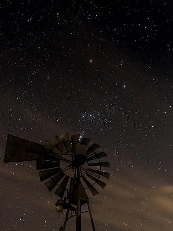 Night, Dark, Starry Sky, Design, Construction, Windmill HD phone wallpaper