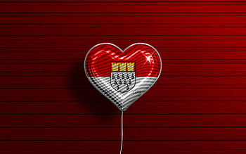I Love Cologne, , realistic balloons, red wooden background, german cities, flag of Cologne, Germany, balloon with flag, Cologne flag, Cologne, Day of Cologne HD wallpaper