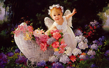 Baby Angel, sweet, wings, fantasy, flower, baby, angel HD wallpaper