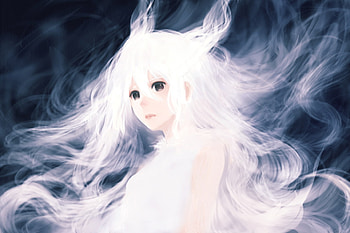Ghost, blue, white, girl, fox, anime, fantasy, luminos, manga, bou nin HD wallpaper