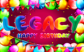 Happy Birtay Legacy, , colorful balloon frame, Legacy name, purple background, Legacy Happy Birtay, Legacy Birtay, popular american female names, Birtay concept, Legacy HD wallpaper
