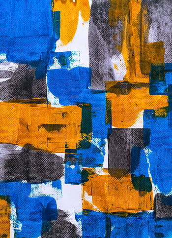 Dynamic abstract painting featuring bold blue and orange hues with textured patterns. HD phone wallpaper