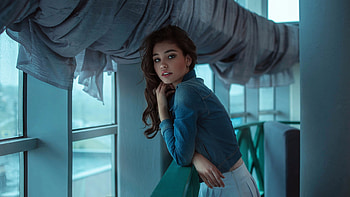 Jeans shirt, brunette, girl model HD wallpaper