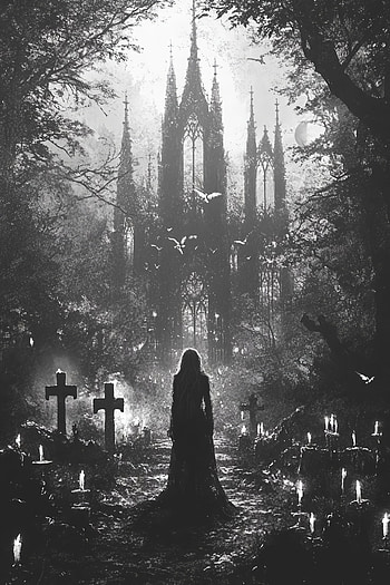 Dark Fantasy Gothic Cemetery Monochrome , Dark Fantasy, gothic, monochrome HD phone wallpaper