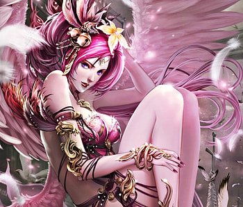 Angel, angel in heaven, wings, pink, feather, fantasy, antilous, girl, woman HD wallpaper