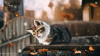 Art, Autumn, Leaves, Cat, Kitty, Kitten HD wallpaper