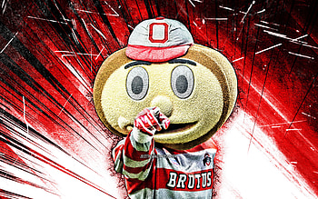 Brutus Buckeye, grunge art, mascot, Ohio State Buckeyes, NCAA, red abstract rays, USA, Ohio State Buckeyes mascot, NCAA mascots, official mascot, Brutus Buckeye mascot HD wallpaper