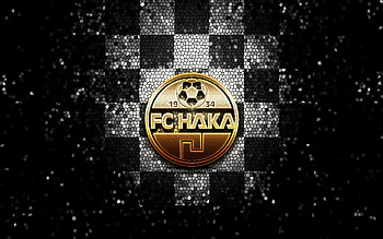 Haka FC, glitter logo, Veikkausliiga, white black checkered background, soccer, finnish football club, FC Haka logo, mosaic art, football, FC Haka HD wallpaper