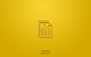 Diagram 3d icon, yellow background, 3d symbols, Diagram, business icons, 3d icons, Diagram sign, business 3d icons HD wallpaper