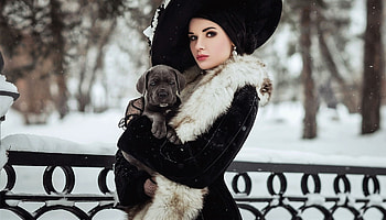 ღ, winter, puppy, model, lady HD wallpaper