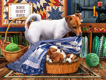 Sweet dreams my little ones, yarn, dog, basket, books, painting, puppies HD wallpaper