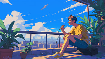 Chill Vibes: Anime Lofi Terrace Escape, Anime, lofi, terrace HD wallpaper