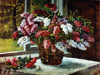 dorimena, сирень персонально для тебя:, basket, bouquet, painting, art, flower HD wallpaper