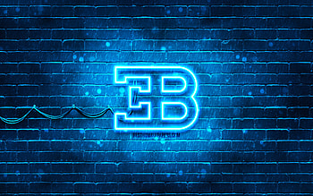 Bugatti blue logo, , blue brickwall, Bugatti logo, cars brands, Bugatti neon logo, Bugatti HD wallpaper
