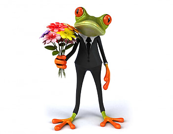 Funny 3D Frog, funny, flowers, frog, 3d HD wallpaper
