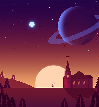 Landscape, Art, Building, Silhouette, Space, Cosmic HD phone wallpaper