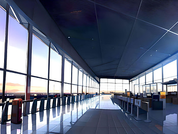 Inside an airport in the early evening, cityscape, AI Art, Anime, city, anime city HD wallpaper
