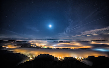 Cities, Mountains, City, Fog, Alps, Evening, Switzerland HD wallpaper