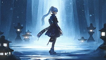 White Hair Ponytail Kamisato Ayaka Genshin Impact HD wallpaper