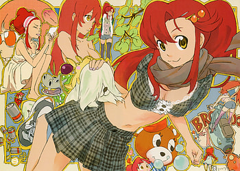 Yoko's, dog, littner, cute, yoko ritona, school uniform, long hair, beauty, chibi, short hair, trees, bike, sexy, yoko littner, gurren lagenn, yoko, hot, beautiful, school girl, ritona, redhead HD wallpaper