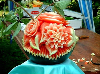Watermelon Art, table, watermelon, art, flower design HD wallpaper