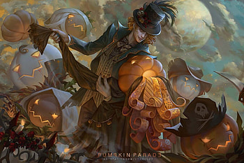 Pumpkin Parade, parade, man, pumpkin, luminos, hat, frumusete, art, hoang lap solan, halloween, fantasy, hoanglapsolan HD wallpaper