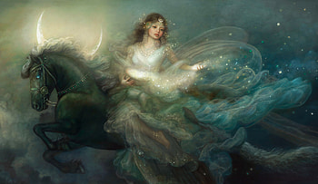 Herald of the Night, art, , beautiful, girl, woman, horses, digital, fantasy, clouds, sky HD wallpaper