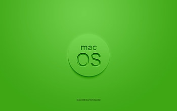 MacOS 3D logo, green background, MacOS green logo, 3D logo, MacOS emblem, MacOS, 3D art HD wallpaper
